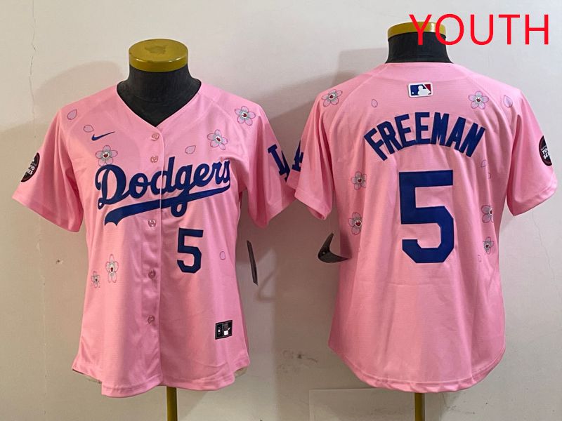 Youth Los Angeles Dodgers #5 Freeman Pink Sakura Edition 2025 Nike MLB Jersey style 9